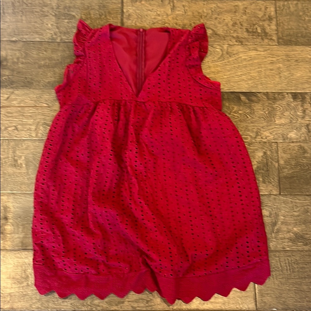 Red V-Neck Sleeveless Midi Sundress\romper/ shorts hemmed to it